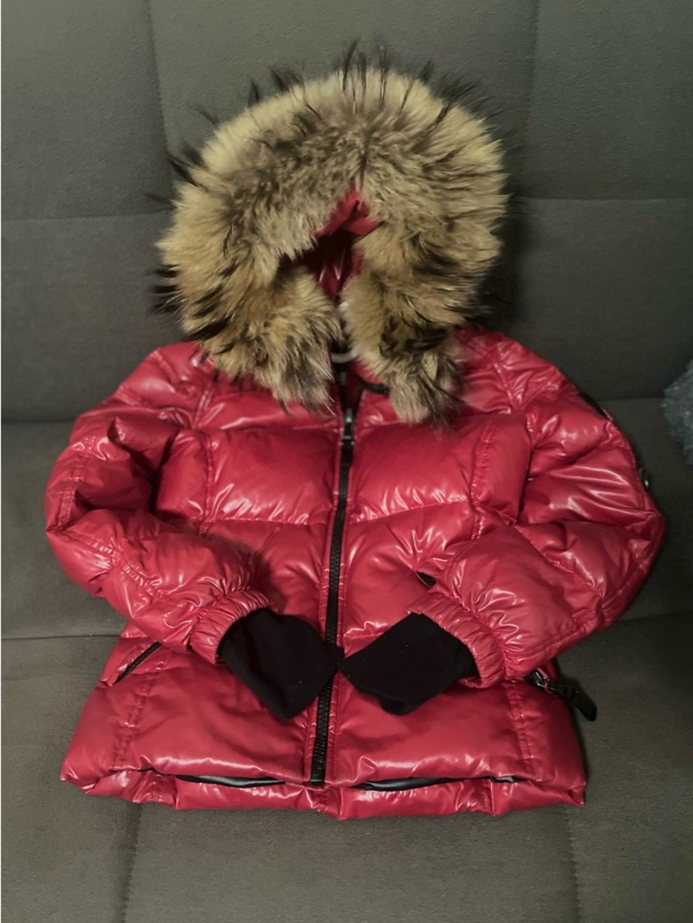 SAM Kids  Red Puffer Jacket with Faux Fur Trim Hood size 10 - Picture 3 of 5